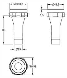 2000104904 KWC Aquarotter Abgangsverschraubung, AQUAREX, für WC-Druckspüler DN20 mit Armaturengruppe I, für Wandeinbau