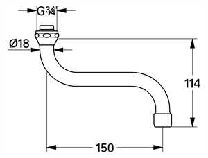 13005000 Grohe S-Auslauf 13005 Ausladung 150mm für Küchen-Wandbatterien 1/2'' chrom