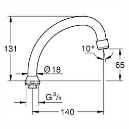 13071 Grohe Rohrauslauf HU-Form 140mm 3/4 ohne Anschlag
