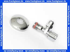 Eckventil DN15 1/2 Zoll selbstdichtend verchromt x Quetschverschraubung 3/8 - 10mm mit Längenausgleich und Schubrosette