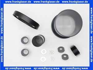 Wand-WC-Anschlussgarnitur DN110 Dichtung bei Ablaufstutzen außen übergefalzt, Anschlussstutzen und Einlaufmanschette mit, Gummidichtung für Spülstutzen 55mm, Deckkappen und Unterlagscheiben, Gesamtlänge:180mm, Muttern.M12 metalloptik Deckkappen