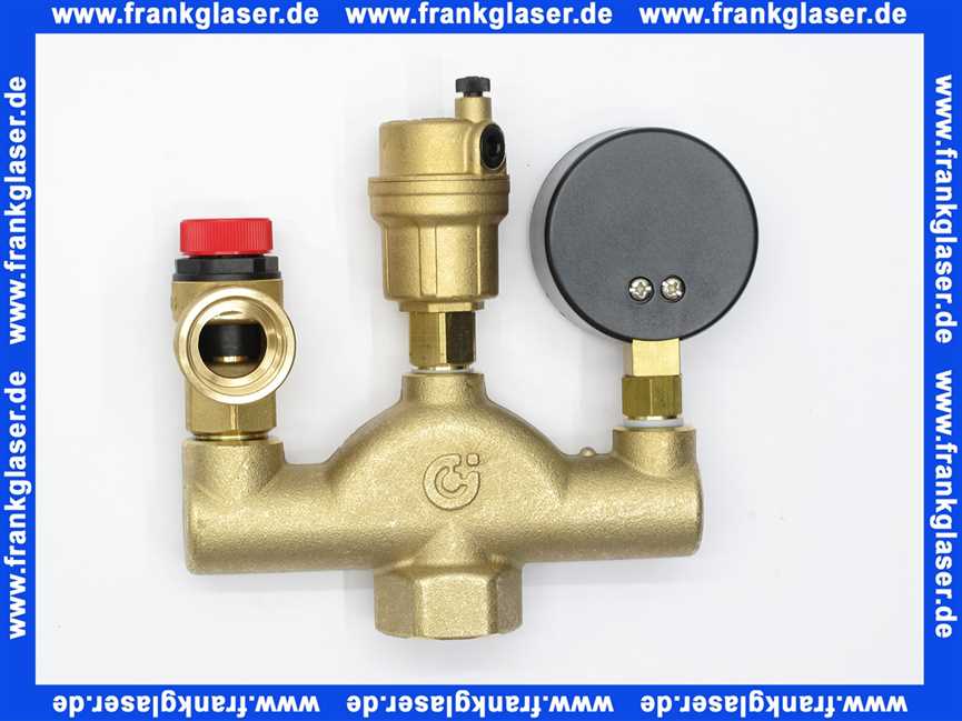 Kesselsicherheitsgruppe bis 50kW DN25 1 Zoll Messing komplett mit Isolierung Sicherheritsventil 3bar