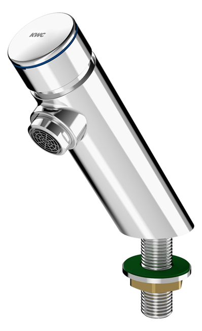 3600001423 KWC Aquarotter Standventil, F3, hydraulisch gesteuert, ohne Mischung, Fließzeit stufenlos einstellbar, Messing poliert verchromt, Luftsprudler mit integriertem Durchflussmengenregler 3 l/min