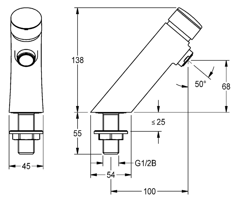 3600001423 KWC Aquarotter Standventil, F3, hydraulisch gesteuert, ohne Mischung, Fließzeit stufenlos einstellbar, Messing poliert verchromt, Luftsprudler mit integriertem Durchflussmengenregler 3 l/min