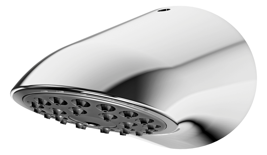 KWC Aquarotter Duschkopf, AQUAJET-Slimline, DN15, Kunststoffstrahlboden mit Antikalk-System und geringer Aerosolbildung, Wandanschluss, Messing poliert verchromt, integrierter Durchflussmengenregler 9 l/min 2000065932