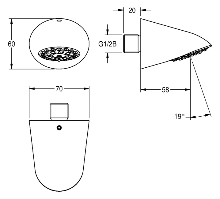 KWC Aquarotter Duschkopf, AQUAJET-Slimline, DN15, Kunststoffstrahlboden mit Antikalk-System und geringer Aerosolbildung, Wandanschluss, Messing poliert verchromt, integrierter Durchflussmengenregler 9 l/min 2000065932