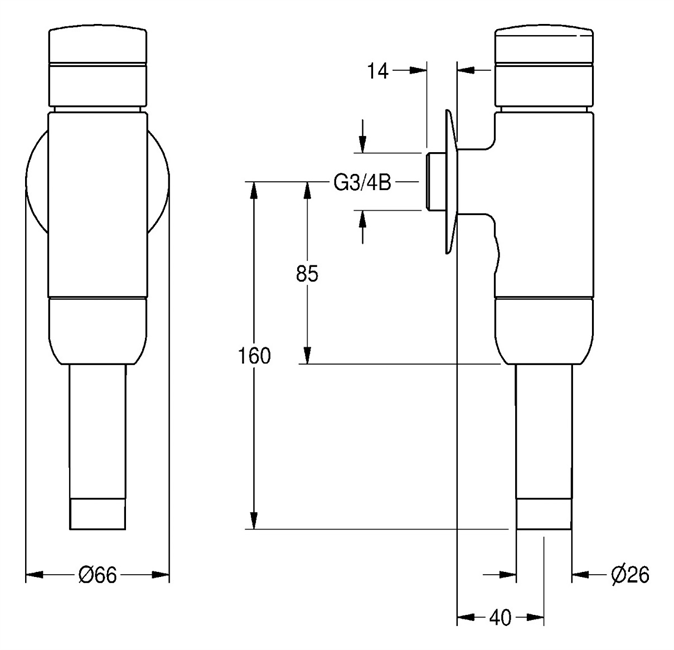 KWC Aquarotter WC-Spüler, AQUALINE, hydraulisch gesteuert, DN20, Aufputzmontage, Spülmenge und Volumenstrom einstellbar, Messing poliert verchromt, Betätigung und Verschraubung aus Kunststoff verchromt 2000100083