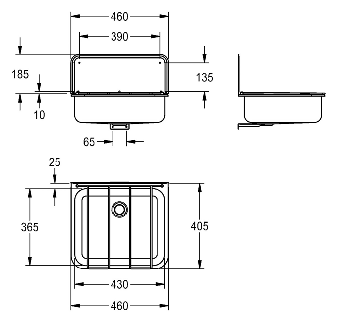 KWC Auarotter Ausgussbecken, SIRIUS, Edelstahl, 460x320x405 mm, Klapprost und Spritzwand 2000103269