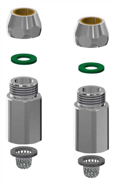 KWC Auarotter Montageset, Anschlussstücke G3/8 mit Sieben, Rückflussverhinderern und Dichtungen 2000104845