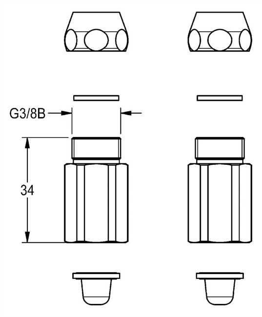KWC Auarotter Montageset, Anschlussstücke G3/8 mit Sieben, Rückflussverhinderern und Dichtungen 2000104845