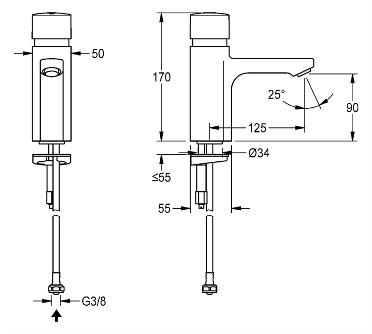 KWC Aquarotter sebstschluss Standventil, F5, hydraulisch ohne Mischung, 5l/min verchromt 2030036165