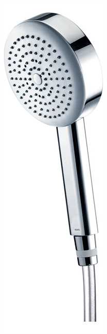 2030051216 KWC Aquarotter Handbrause, F3, Kunststoff verchromt, Regenstrahl, eine Strahlart, Durchmesser 110 mm, nylonverstärkter Brauseschlauch in Chromfarbe, verdrehbarer konischer Handbrauseanschluss G1/2 und gerändeltem Armaturenanschluss G1/2, L