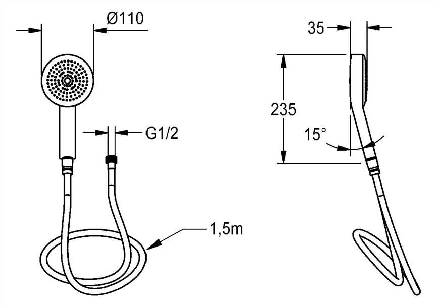 2030051216 KWC Aquarotter Handbrause, F3, Kunststoff verchromt, Regenstrahl, eine Strahlart, Durchmesser 110 mm, nylonverstärkter Brauseschlauch in Chromfarbe, verdrehbarer konischer Handbrauseanschluss G1/2 und gerändeltem Armaturenanschluss G1/2, L