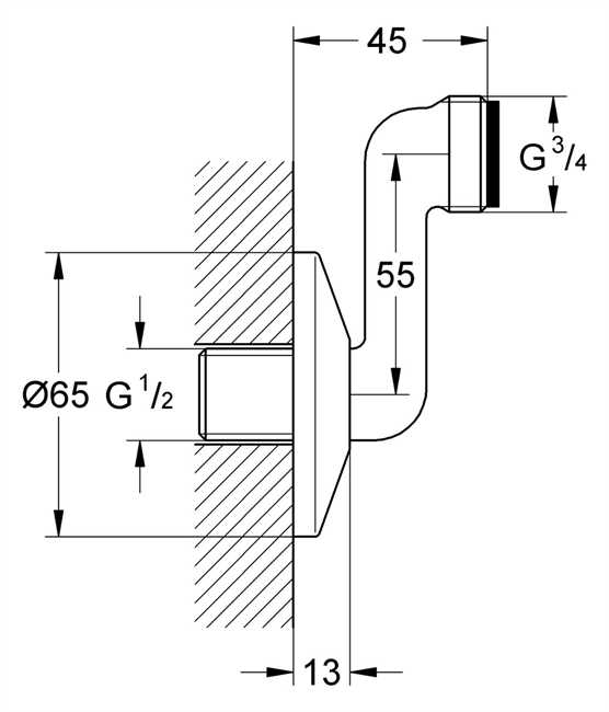 12465000 Grohe S-Anschluss 12465 Verstellbarkeit 55mm 1/2 x3/4 chrom