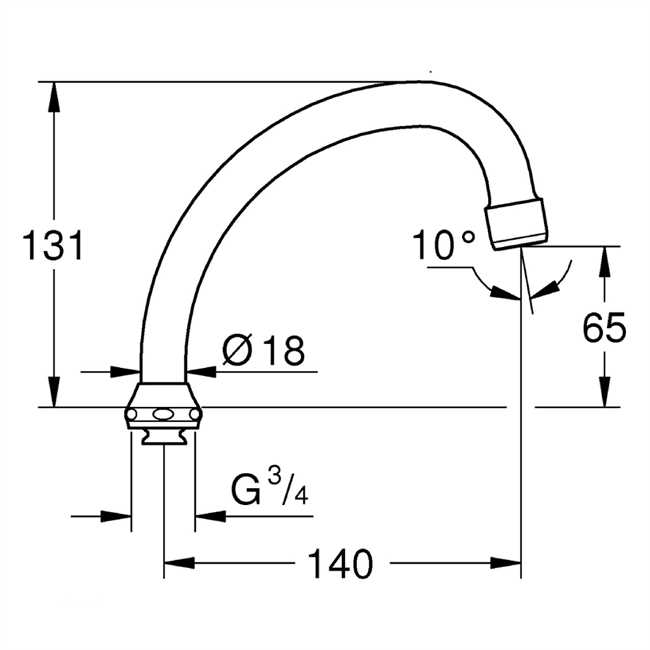 13071000 Grohe Rohrauslauf 13071 Ausladung 140mm schwenkbar o. Anschlag chrom