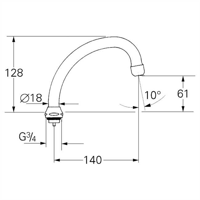 13076000 Grohe Rohrauslauf 13076 Ausladung 140mm schwenkbar m. Anschlag chrom