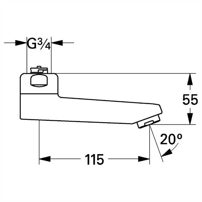 13461000 Grohe Gussauslauf 13461 3/4 Ausladung: 115 Höhe: 55 chrom