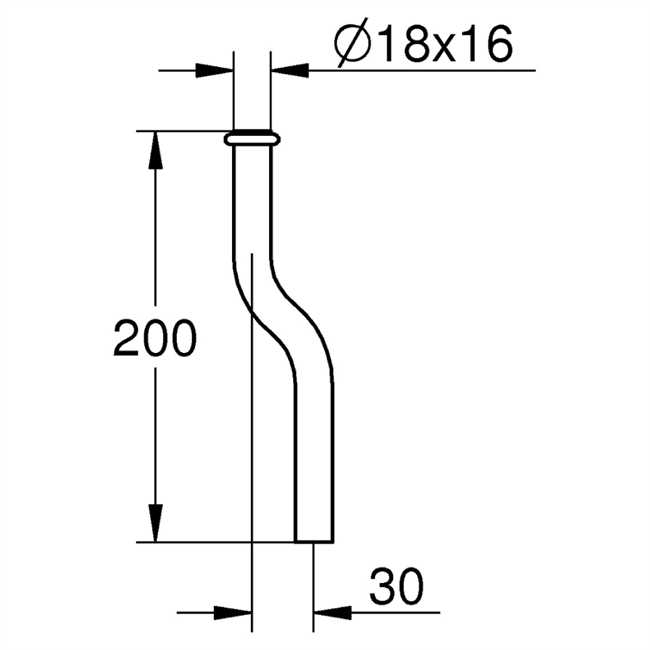 37038 Grohe Spülrohr 200mm gekröpft 30mm f.Druckspüler