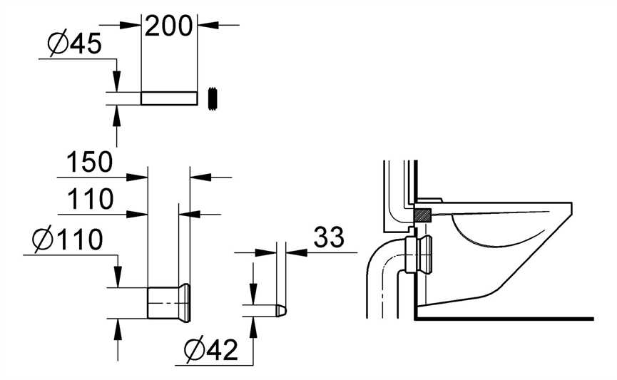 37104K00 Grohe WC-Zu- und Ablaufgarnitur 37104 für wandh. WC Ablaufmanschette 110mm