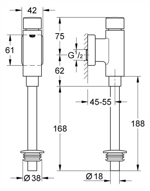 37346000 Grohe Urinal-Druckspüler Rondo 37346 DN15 ohne Vorabsperrung chrom