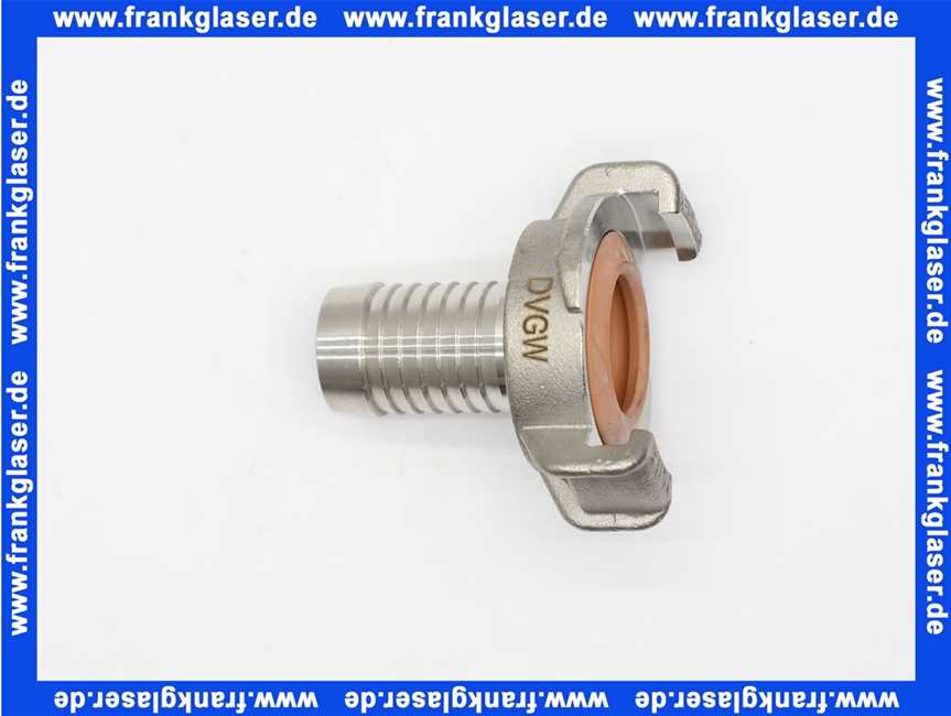 GEKA plus Schlauchstück EK 3/4 Zoll 19mm Schlauchstutzen Edelstahl für Trinkwasser, beigerote NBR Formdichtung, Schnellkupplung Klauenkupplung Schlauchkupplung