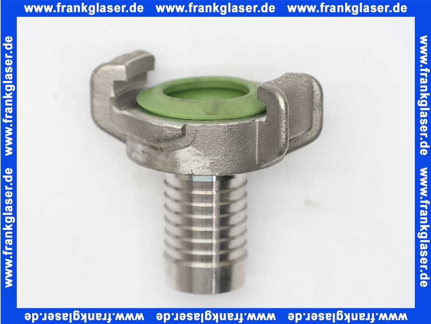 GEKA plus Schlauchstück E 3/4 Zoll 19mm Schlauchstutzen Edelstahl grüne FKM Formdichtung nach DIN ISO 1629 Schnellkupplung Klauenkupplung Schlauchkupplung
