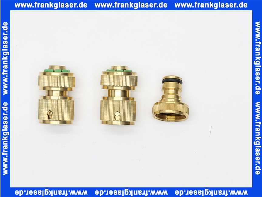Stecksystem Messing Set 1/2 Zoll je 1 Hahnanschlussstück Schlauchstück Schlauchstück mit Wasserstop passend für marktübliche Steckkupplungen max. 16 bar bei +20°C