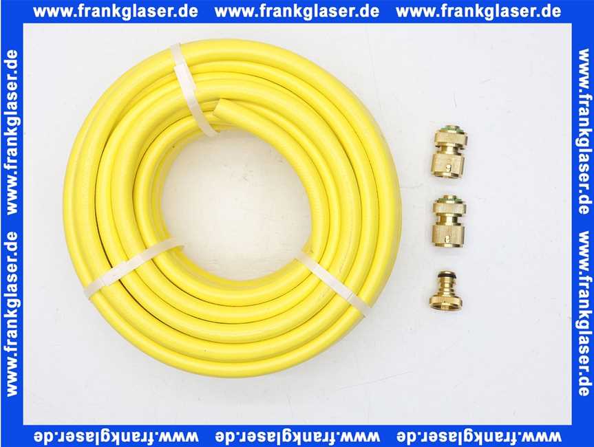 Stecksystem Messing Set 1/2 Zoll Wasserschlauch 20 m mit je 1 Hahnanschlussstück Schlauchstück Schlauchstück mit Wasserstop passend für marktübliche Steckkupplungen max. 16 bar bei +20°C