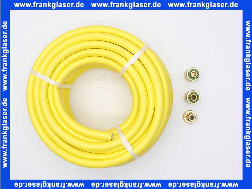 Stecksystem Messing Set 1/2 Zoll Wasserschlauch 20 m mit je 1 Hahnanschlussstück Schlauchstück Schlauchstück mit Wasserstop passend für marktübliche Steckkupplungen max. 16 bar bei +20°C