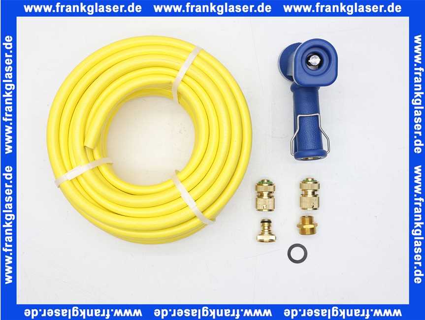 Stecksystem Messing Set 1/2 Zoll Wasser-Pistole, Wasserschlauch 20 m mit 2x Hahnanschlussstück 1x Schlauchstück 1x Schlauchstück mit Wasserstop passend für marktübliche Steckkupplungen max. 16 bar bei +20°C