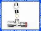 Eckventil DN15 1/2 Zoll selbstdichtend verchromt x Quetschverschraubung 3/8 - 10mm mit Längenausgleich und Schubrosette